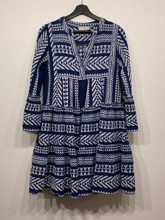 Anthropologie Devotion Twins Ella Tiered Blue Embroidered Mini Dress Size XS - Picture 2 of 7